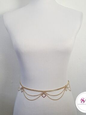 Gold Layered Clover Charm Waist Chain Belt